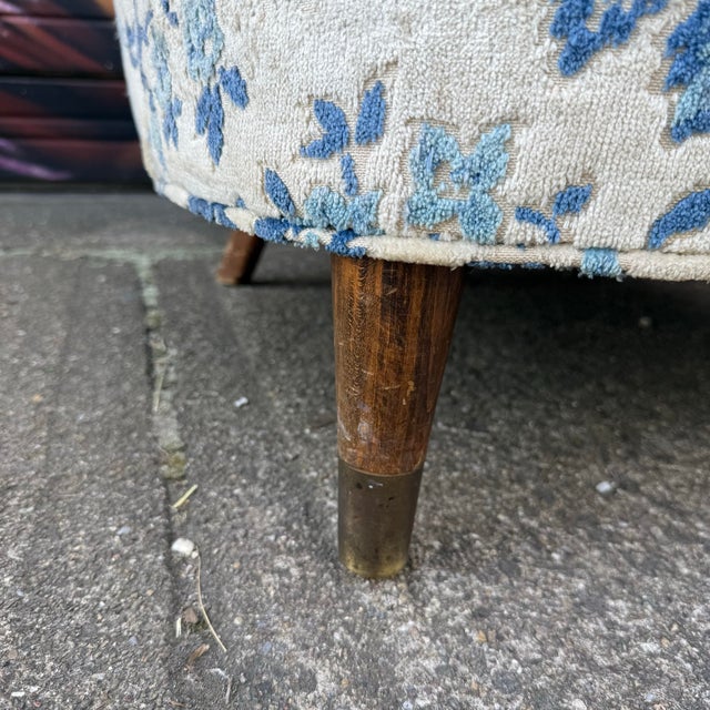Blue Vintage Barrel-Back Blue Floral Armchair For Sale - Image 8 of 12