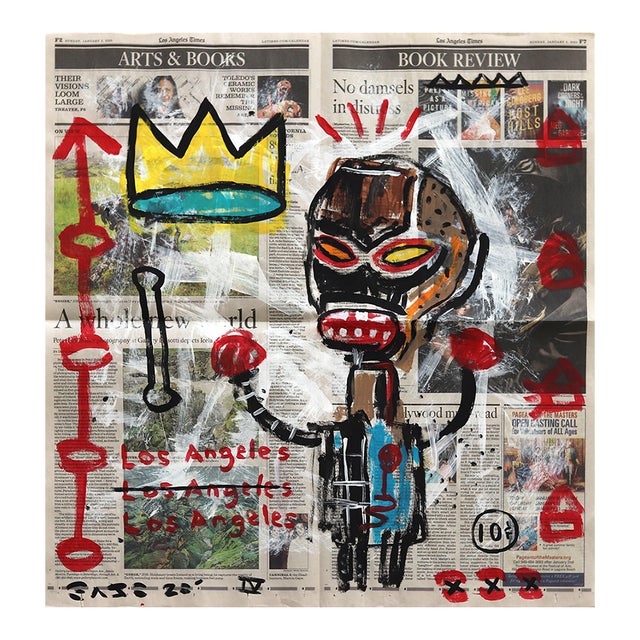 Boxing for the Crown - Original Pop Street Art Acrylic Painting on Newspaper by Gary John For Sale