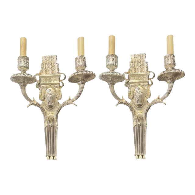 Pair of 1900 Silver Plated Neoclassic Caldwell Sconces For Sale