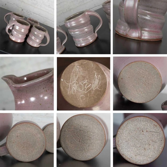 Modern Hot Chocolate/Drink Set Purple Studio Pottery Ceramic Signed Powell, Pitcher & 4 Cups For Sale - Image 11 of 13