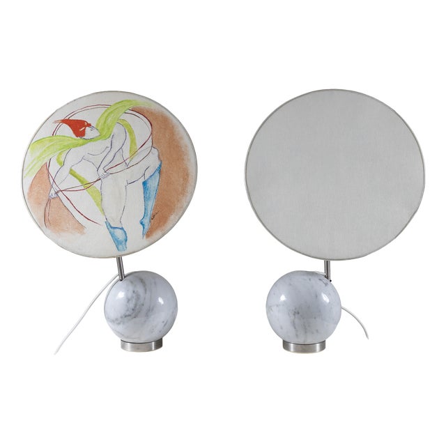 Table Lamps with Marble Base, 1970s, Set of 2 For Sale