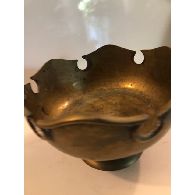 1970s Scalloped Edge Solid Brass Pedestal Bowl / Planter For Sale - Image 13 of 14