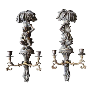 Vintage Monkey Palm Tree Sconces- a Pair