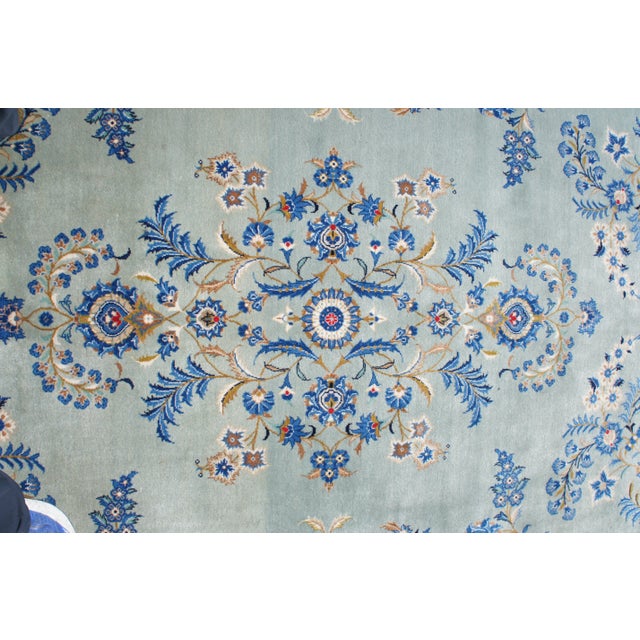 1980s 1980s Vintage Kashan Floral Blue & Gold Wool Area Rug - 9' X 13' For Sale - Image 5 of 13