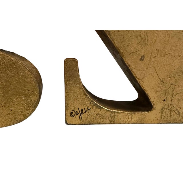 Mid 20th Century Vintage Mid Century Signed Curtis Jere "A to Z" Gilded Cast Iron Bookends, a Pair For Sale - Image 5 of 5