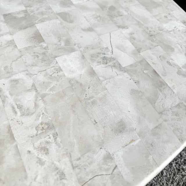 Beige Postmodern Polished Tessellated Stone Sculpted Coffee Table With Brass Inlay For Sale - Image 8 of 12