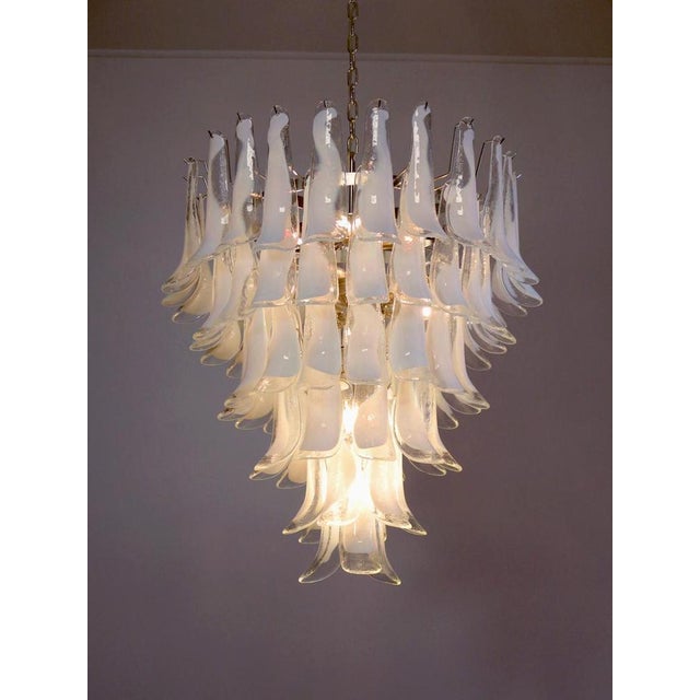 1990s Glass 75 White Petal Chandeliers, Murano, 1990s, Set of 2 For Sale - Image 5 of 18