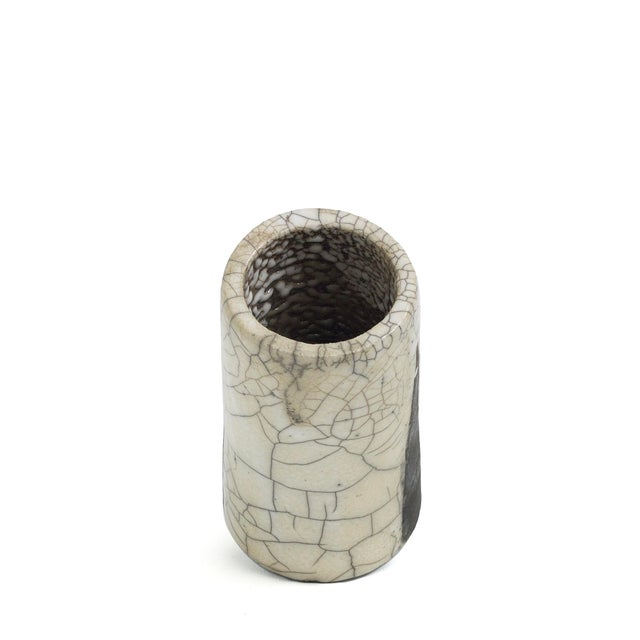 Japanese Modern Black White Crackle Raku Ceramic Magma Pen Holder by Laab Milano For Sale - Image 4 of 7