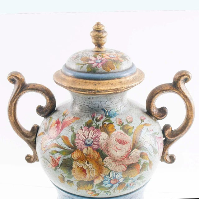 Large ceramic vase decorated with floral motifs, polychrome colors and gold leaf. Manufactured by bassano, signed G. Nico,...