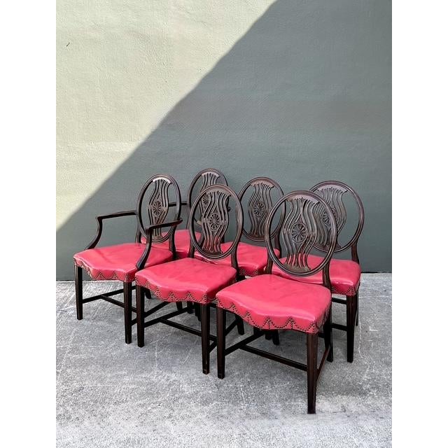 Vintage Hepplewhite Swag Nailhead Dining Chairs - Set of 6 For Sale In West Palm - Image 6 of 12