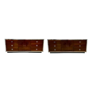 Compatible Pair of Mid-Century Modern Milo Baughman Dressers, Burlwood, Chrome