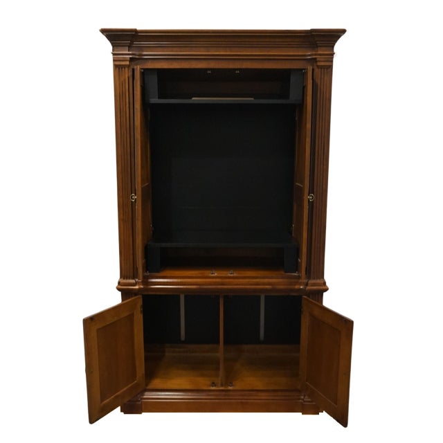 Late 20th Century Broyhill Furniture Solid Cherry Italian Neoclassical Tuscan Style 48" Media Armoire 282-3509-06 / 252-3509-07 For Sale - Image 5 of 11