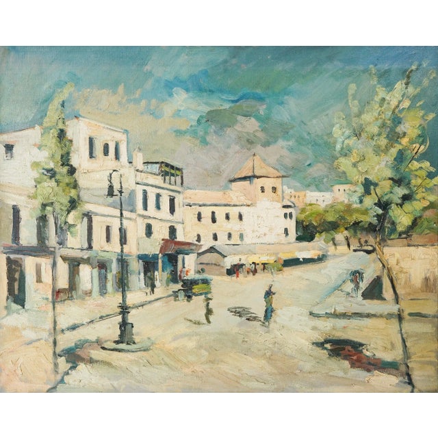 Impressionist Artist, Town Scene, Mid-20th Century, Oil on Canvas For Sale