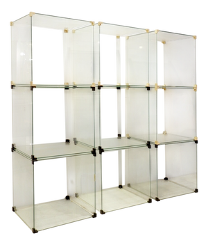 Vintage Modular Glass Cube Shelving Unit, 1980s, Set of 9