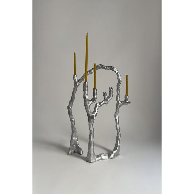 Route Candle Holder 02.01 in Cast Aluminium by Sofia Karnukaeva. Dimensions: W 31 x D 16 x H 44 cm. Materials: Cast...