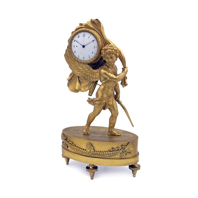 Gilded Bronze Cupid and Time Miniature Clock For Sale - Image 9 of 9