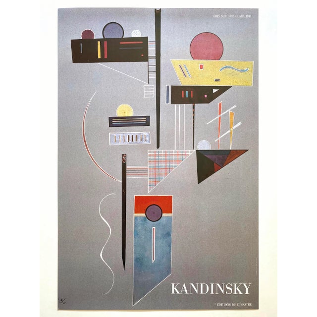 Paper Wassily Kandinsky Vintage 1980 Lithograph Print Modernist French Poster " Gris Sur Gris Clair " 1941 For Sale - Image 7 of 9