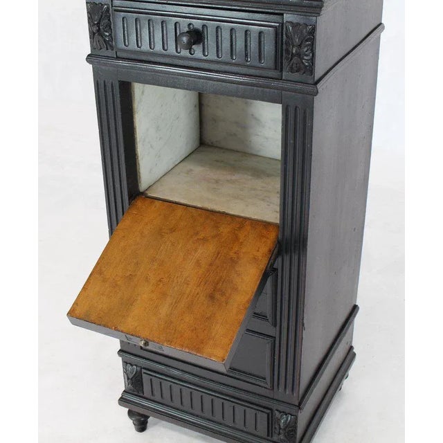 Vintage tall pedestal shape marble top cabinet barber stand drop front door compartment. Hand dovetailed oak drawers. This...