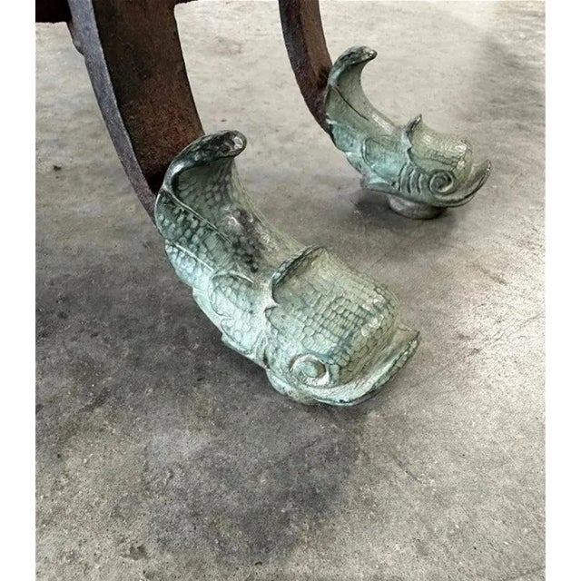 Art Deco Antique French Forged Wrought Iron Bronze & Stone Patio Table For Sale - Image 3 of 9