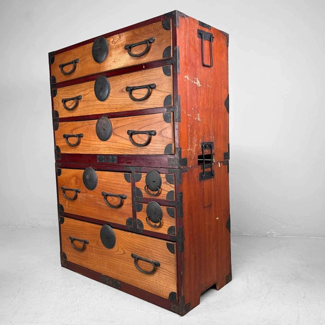 An elegant, antique Japanese storage chest in two parts. Dimensions: height 112 cm, width 81.5 cm, depth 39 cm. Originally...