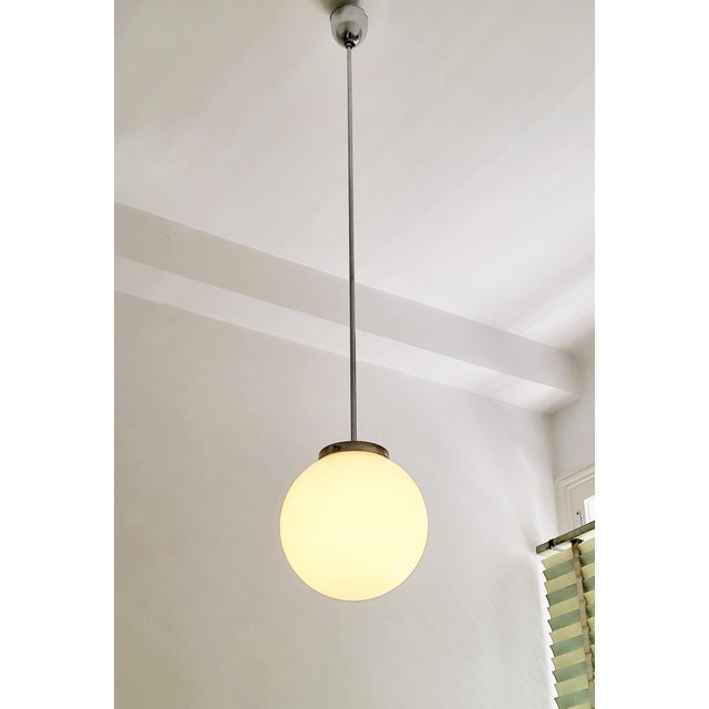 Metal Art Deco Globe Pendant Light in Glass and Chrome, 1930s For Sale - Image 7 of 11