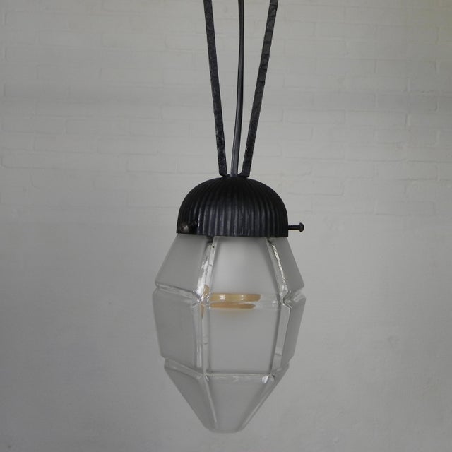 Black Art Deco Pendant Lamp with Hexagonal Glass Shade, 1930s For Sale - Image 8 of 16