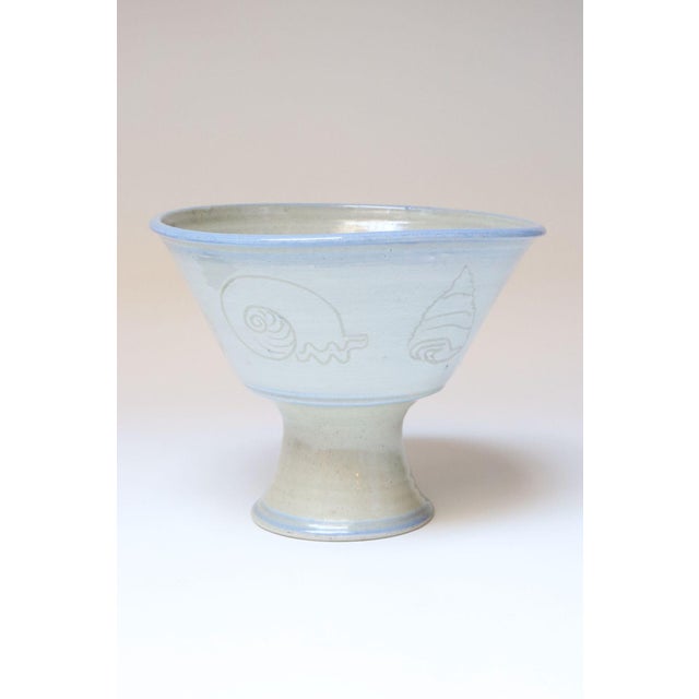 Mid-Century Modern Vintage Incised Studio Pottery Compote Vase With Shell Motif by Deanna Nichols For Sale - Image 3 of 17