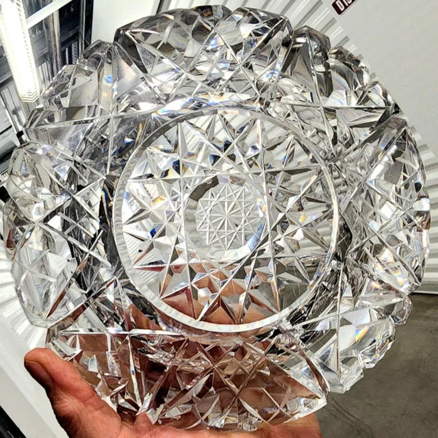 1970s Decorative Large Deep Cut Fine Crystal Round Bowl For Sale - Image 5 of 10