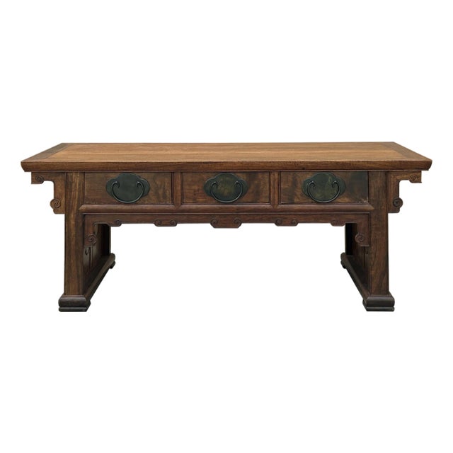 Oriental Rectangular Rosewood Charm Patina 3 Drawers Coffee Table For Sale