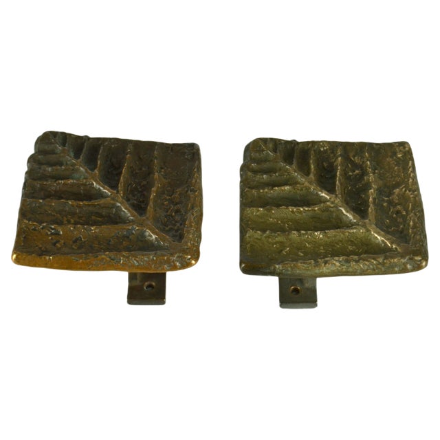 Square Bronze Push Pull Door Handles with Tree Relief, Set of 2 For Sale