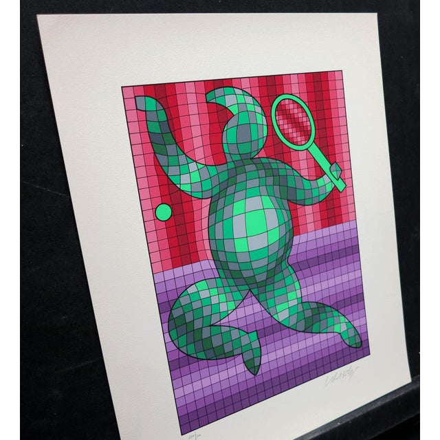 Vintage Victor Vasarely the Tennis Player LTD Serigraph, Hand Signed Art LTD Red Purple and Green For Sale - Image 4 of 7