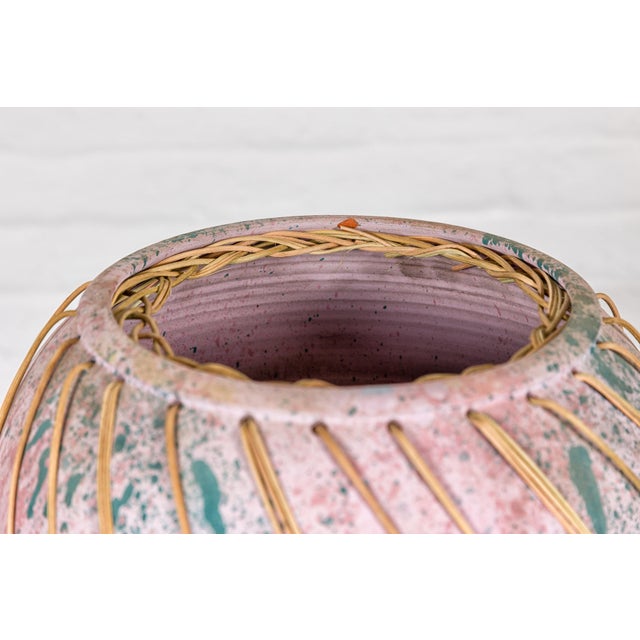 Hand-Crafted American Artists Collection Pink Pastel Vase with Weaving For Sale - Image 11 of 12