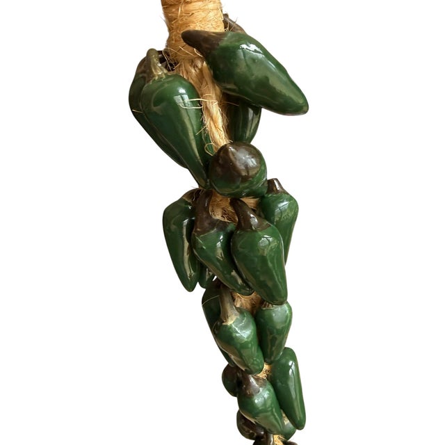 Green Vintage Handcrafted 26 Green Chili Pepper Ceramic Ristra Spanich For Sale - Image 8 of 10