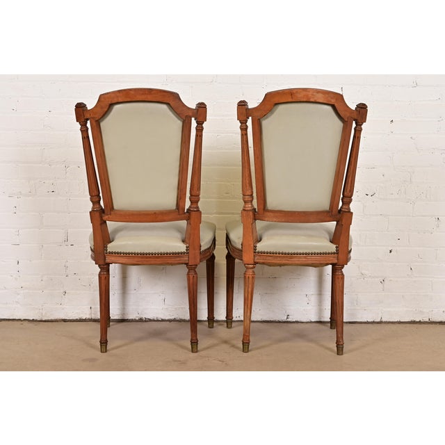 Baker Furniture Style French Regency Louis XVI Carved Walnut Side Chairs or Dining Chairs, Pair For Sale - Image 12 of 13