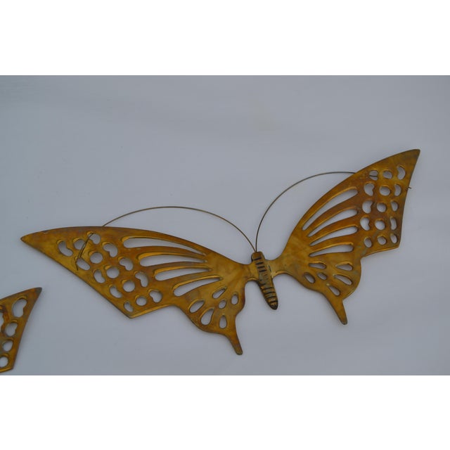 1970s Brass Butterfly Wall Decor- Set of 3 For Sale - Image 4 of 13