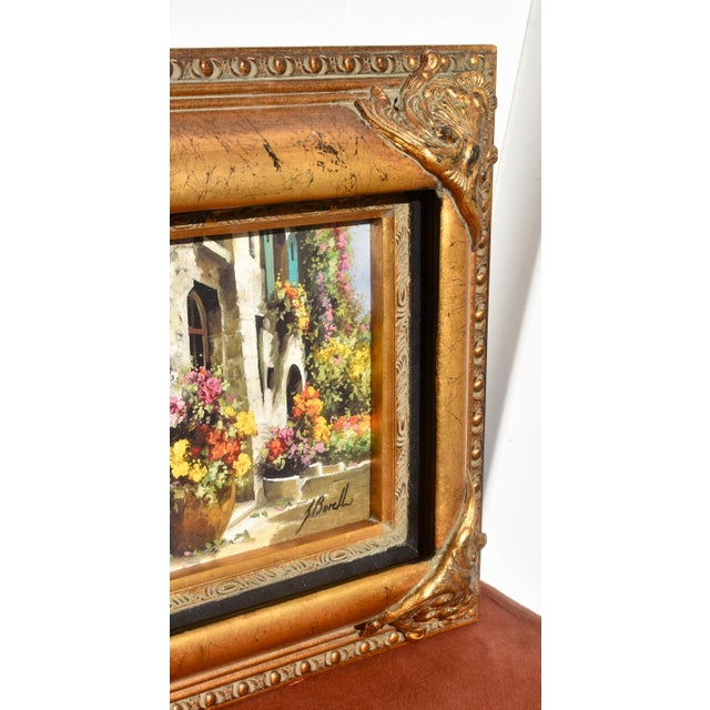 Guido Borelli Signed Oil Painting Italian Mediterranean Courtyard Ornate Frame For Sale - Image 15 of 17