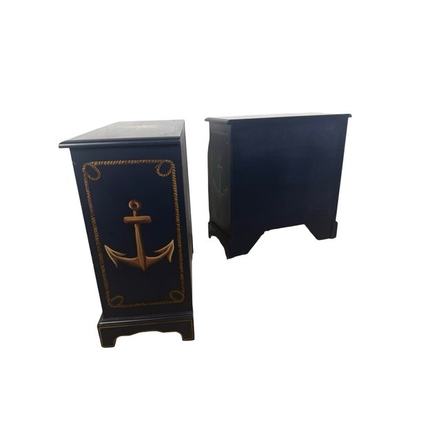 Pair of Hand-Painted Nautical Cabinets, Clipper Ship & Compass Rose Design For Sale - Image 4 of 18