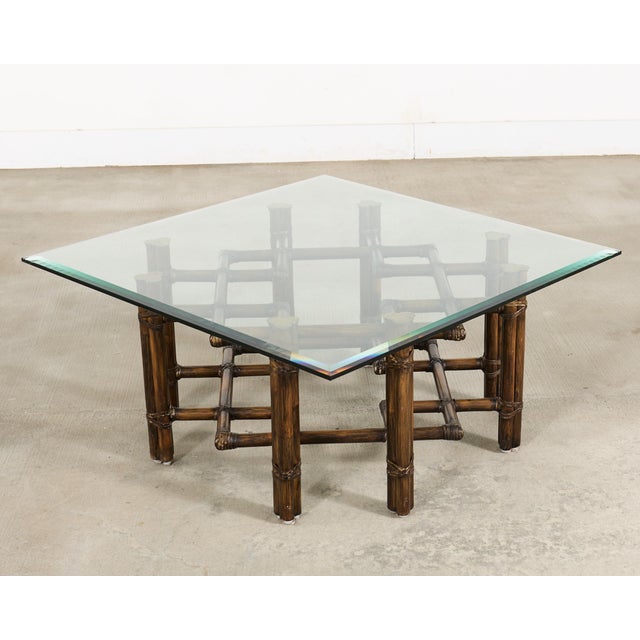 Coffee McGuire Organic Modern Rattan Brass Lattice Cocktail Table For Sale - Image 8 of 17