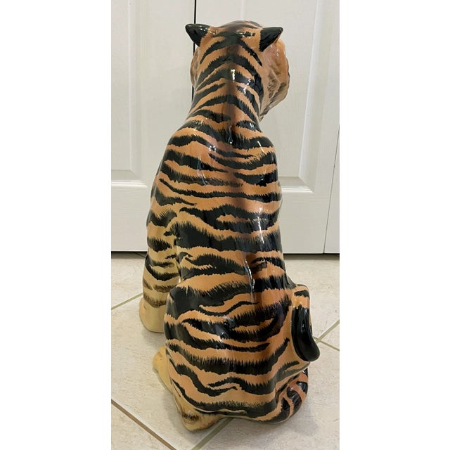 Vintage 1970's Large Scale Hand Painted Ceramic Tiger Figure For Sale - Image 4 of 12