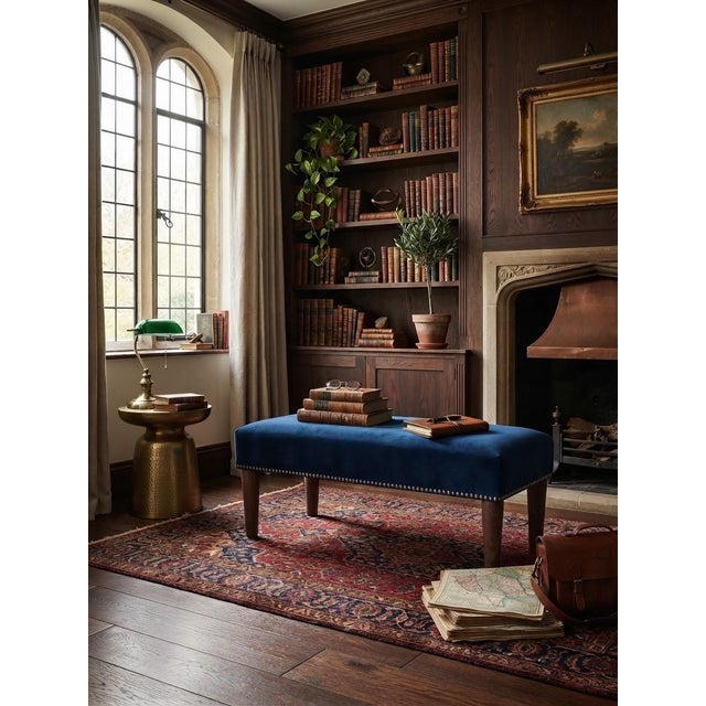 Mid-Century Hungarian Bench in Blue Velvet with Nailhead Trim For Sale - Image 6 of 7