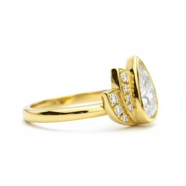 Lotus Gold Ring With Moissanite Silver, Gold, Size 6 For Sale - Image 11 of 11