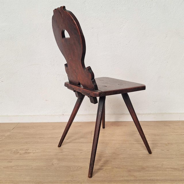 Swiss Alps Folk Art Escabelle Wooden Chair, 1820s For Sale - Image 3 of 7