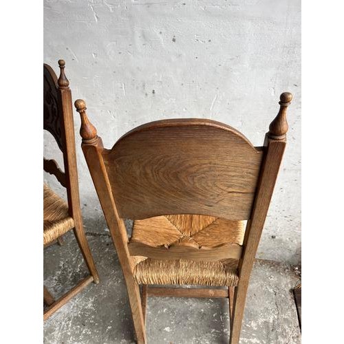 Carved Oak Chairs with Rush Seats, 1950s, Set of 6 For Sale - Image 3 of 14