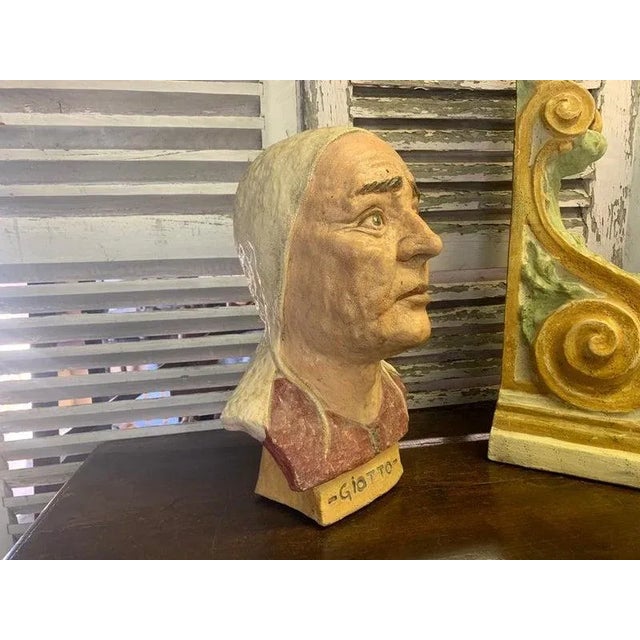 Antique Italian Impruneta Terracotta Statue of Giotto di Bondone | Hand-Painted Sculpture | Florence, Circa 1880 Celebrate...