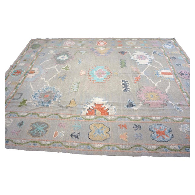 21st Century Turkish Oushak 9X12 Gray, Ivory, Orange & Green Handmade Area Rug #1144212 For Sale - Image 9 of 13