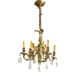 19th Century French Louis XV Style Bronze and Crystal 6-Light Chandelier For Sale