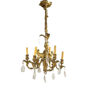 19th Century French Louis XV Style Bronze and Crystal 6-Light Chandelier