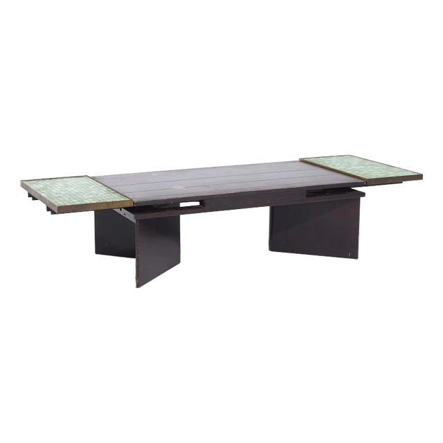 Edward Wormley for Dunbar Model 5427 Mahogany Brass and Murano Glass Tile Coffee Table For Sale