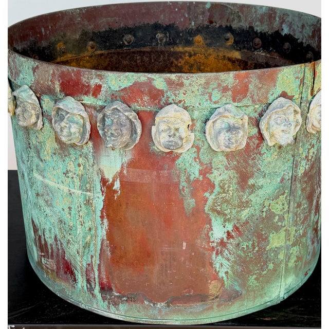 Pair Gothic Revival Verdigris Copper Planters Applied Medieval Heads, circa 1900 For Sale - Image 14 of 18