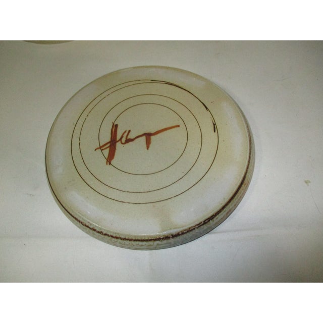 Ceramic Signed Studio Pottery Cheese Plate With Bird Dome For Sale - Image 7 of 9